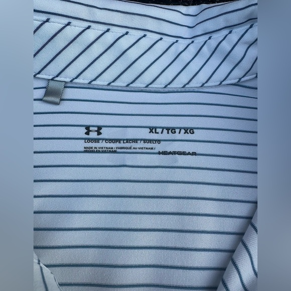 Under Armour Men’s Playoff White Striped Performance Polo Shirt Sz XL Loose Fit - Picture 5 of 6